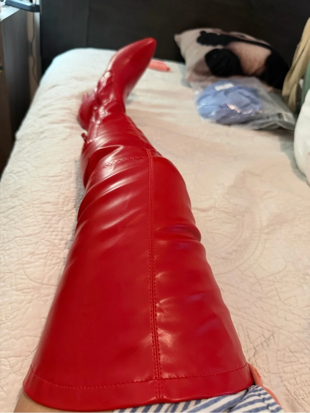 Red Knee-High Heeled Boots - Women